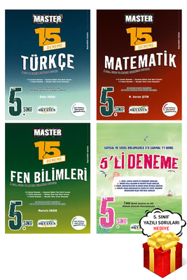 5. Sınıf Master Türkçe Matematik Fen Bilimleri 15 li Deneme ve 5 li Deneme Okyanus - Hediyeli