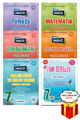 7. Sınıf Check-Et Tüm Dersler Tekrar Testleri ve Tüm Dersler Soru B. Okyanus Yayınları - Hediyeli