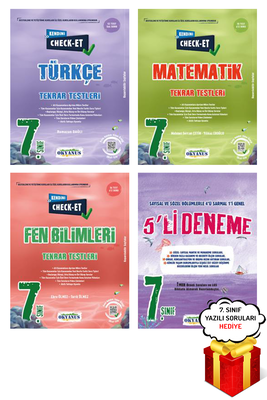 7. Sınıf Check-Et Türkçe Matematik Fen Bilimleri Tekrar Testleri ve 5li Deneme Okyanus - Hediyeli