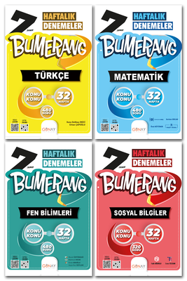 7. Sınıf Türkçe Matematik Fen Bilimleri Sosyal Bilgiler Bumerang Haftalık Denemeler Günay Yayınları