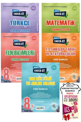 8. Sınıf LGS Check-Et Tüm Dersler Tekrar Testleri 5 Kitap Okyanus Yayınları - Hediyeli