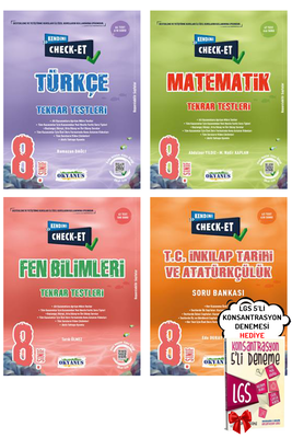 8. Sınıf LGS Check-Et Türkçe Matematik Fen Bilimleri İnkılap Tekrar Testleri Okyanus - Hediyeli