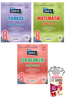 8. Sınıf LGS Check-Et Türkçe Matematik Fen Bilimleri Tekrar Testleri Okyanus Yayınları - Hediyeli