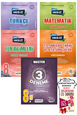 8. Sınıf LGS Check-Et Türkçe Matematik Fen İnkılap Tekrar Test ve 3 Deneme Seti Okyanus - Hediyeli