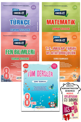 8. Sınıf LGS Check-Et Türkçe Matematik Fen İnkılap Tekrar Test ve Tüm Dersler SB Okyanus - Hediyeli