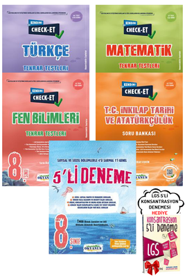 8. Sınıf LGS Check-Et Türkçe Matematik Fen İnkılap Tekrar Testleri ve 5'li Deneme Okyanus - Hediyeli