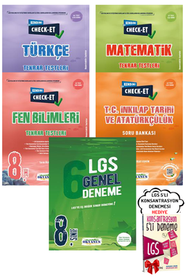 8. Sınıf LGS Check-Et Türkçe Matematik Fen Soru Bankası ve 6'lı Genel Deneme Seti Okyanus - Hediyeli