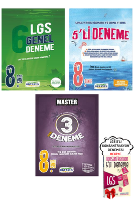 8. Sınıf LGS Master 3'lü Deneme, 5'li Deneme ve 6'lı Genel Deneme Seti Okyanus Yayınları - Hediyeli