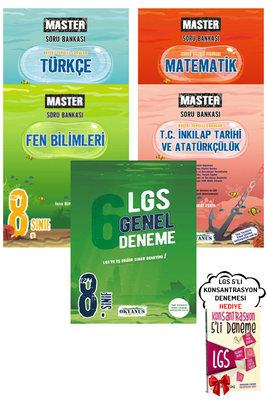 8. Sınıf LGS Master Türkçe Matematik Fen İnkılap SB ve 6'lı Genel Deneme Seti Okyanus - Hediyeli