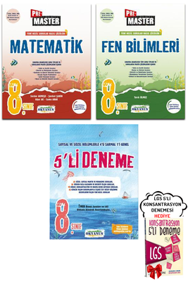 8. Sınıf LGS Pre Master Matematik Fen Bilimleri Soru Bankası Seti ve 5'li Deneme Okyanus - Hediyeli