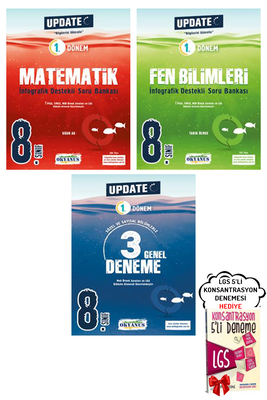 8. Sınıf LGS Update 1. Dönem Matematik Fen Bilimleri Soru Bankası ve 3'lü Deneme Okyanus - Hediyeli