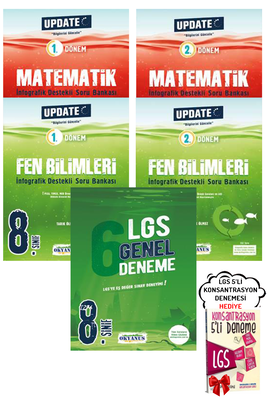 8. Sınıf LGS Update 1. v 2. Dönem Matematik Fen Soru Bankası ve 6'lı Genel Deneme Okyanus - Hediyeli