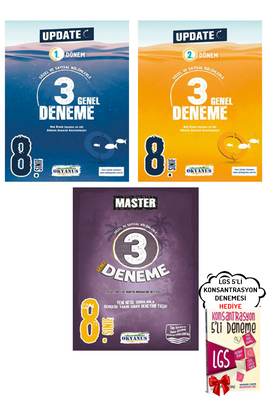 8. Sınıf LGS Update 1. ve 2. Dönem 3 Genel Deneme ve 3'lü Deneme Okyanus Yayınları - Hediyeli