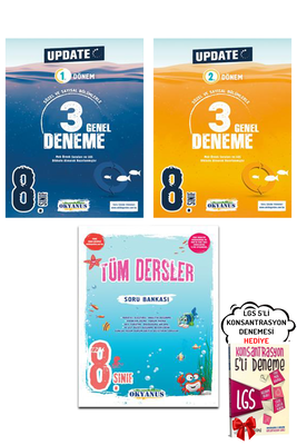 8. Sınıf LGS Update 1. ve 2. Dönem 3'lü Genel Deneme Seti ve Tüm Dersler SB Okyanus - Hediyeli