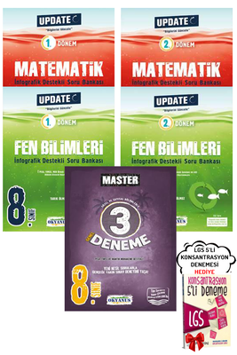 8. Sınıf LGS Update 1. ve 2. Dönem Matematik Fen Soru B. ve 3'lü Deneme Okyanus Yayınları - Hediyeli