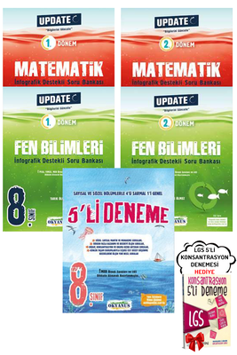 8. Sınıf LGS Update 1. ve 2. Dönem Matematik Fen Soru Bankası ve 5'li Deneme Okyanus - Hediyeli