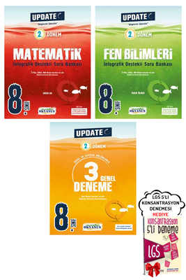 8. Sınıf LGS Update 2. Dönem Matematik Fen Bilimleri Soru Bankası ve 3'lü Deneme Okyanus - Hediyeli